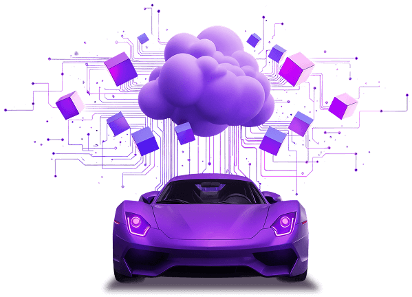 3D illustration of a futuristic car with floating cubes